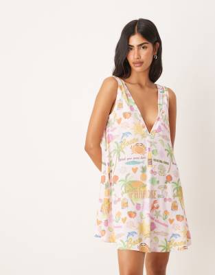 Vestido recto con escote de pico pronunciado y estampado tropical de ASOS DESIGN - view 1