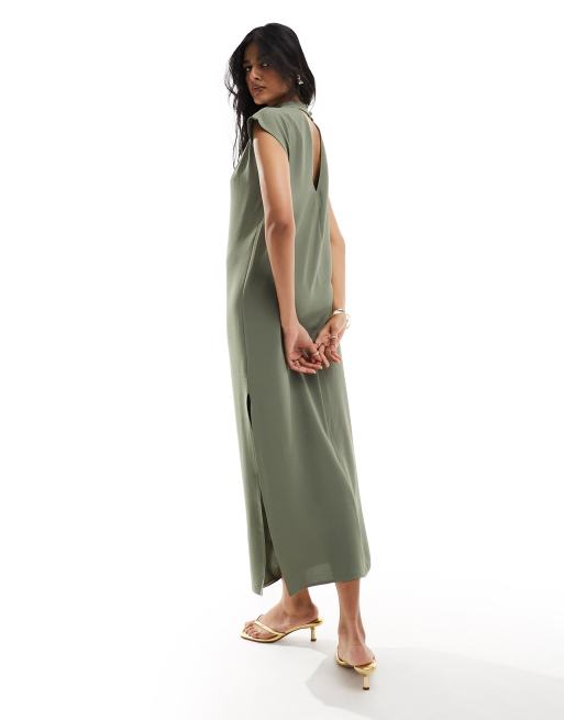 Vestido recto largo caqui con cuello alto de ASOS DESIGN, 2 de 4