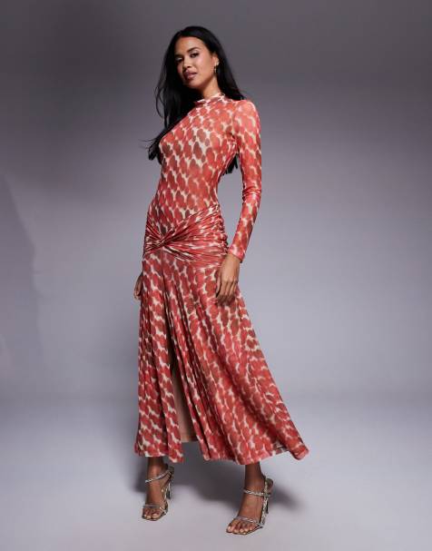 Vestido rojo de manga larga con estampado de lunares de malla Lea de Bardot - view 1