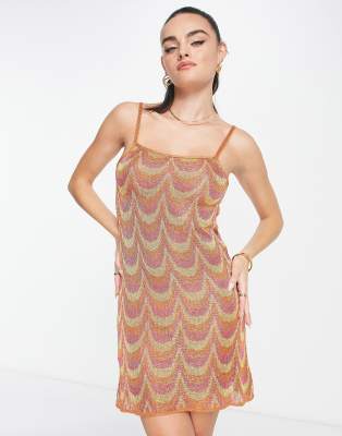 Mango giltter pattern cami dress in red - ASOS Price Checker