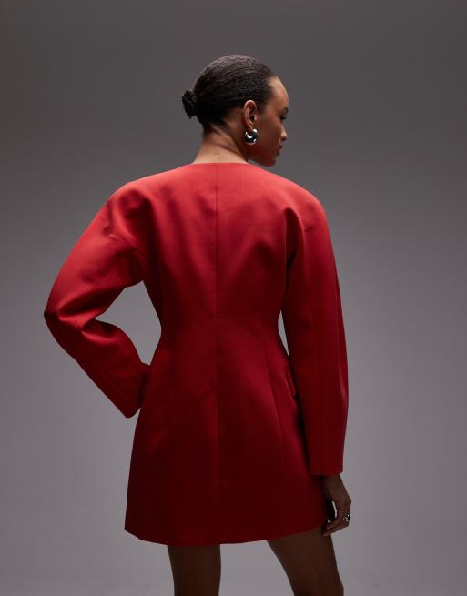 Vestido rojo estilo americana con mangas cocoon de ASOS DESIGN, 3 de 4