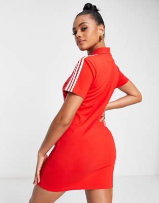 Vestido rojo estilo polo con dise o de tres rayas de adidas