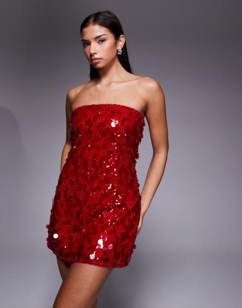 Vestido rojo sin tirantes con falda pantalón de lentejuelas Scarlett de Abercrombie & Fitch - view 1