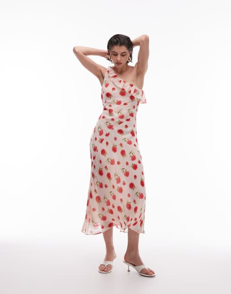 Vestido rosa claro asimétrico con estampado de rosas de Mango - view 1