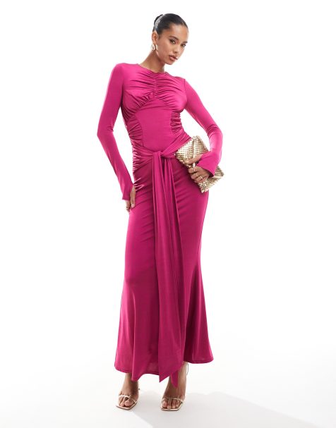 Vestido rosa fucsia fruncido y drapeado de Daska - view 1
