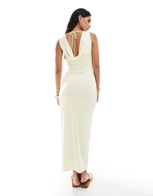 Vestido semilargo amarillo con cuello desbocado y espalda escotada de ASOS DESIGN, 4 de 4