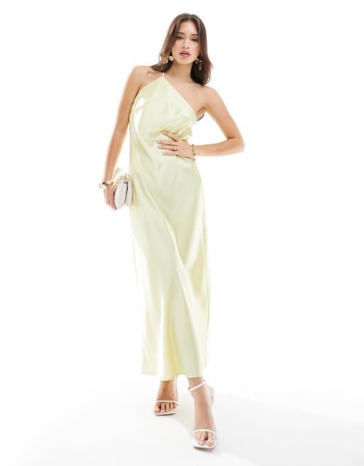 Vestido semilargo amarillo limón con cuello halter de satén de EDITED