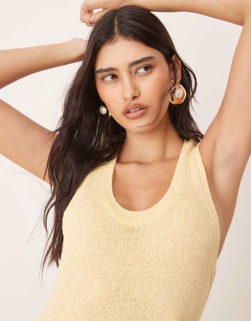 Vestido semilargo amarillo pastel con cuello ancho de punto texturizado de ASOS DESIGN, 3 de 4