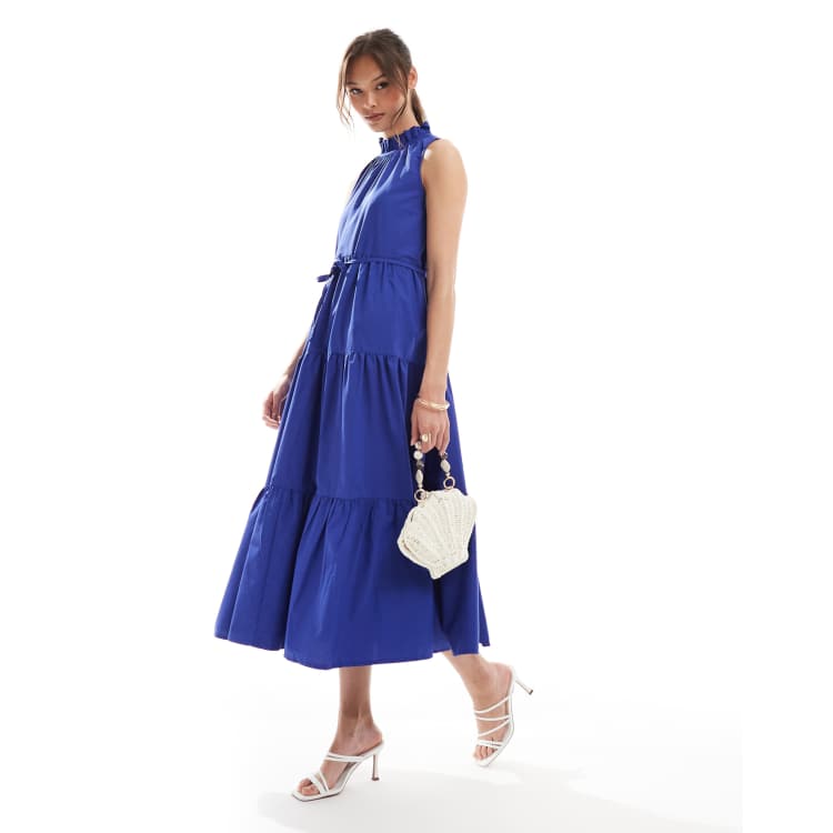 french connection royal blue dress Vestido semilargo azul escotado con cuello alto de popelina de Sleeveless dress