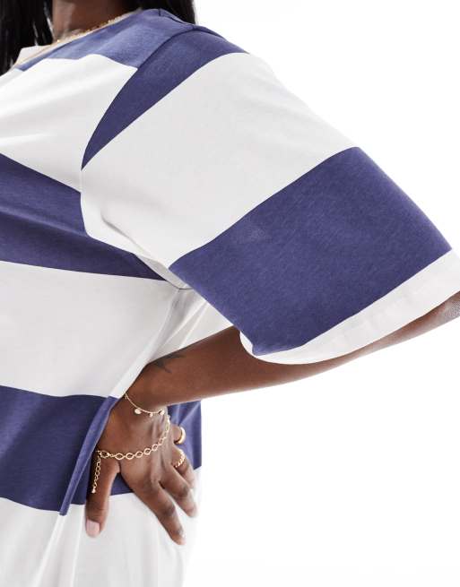 Vestido semilargo azul marino y blanco estilo camiseta extragrande de ASOS DESIGN, 3 de 4