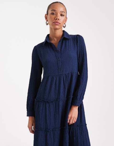 Vestido semilargo azul medio escalonado con detalle camisero de Wednesday's Girl - view 1