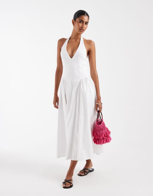 Vestido semilargo blanco con cuello halter de Kiss The Sky, 2 de 4