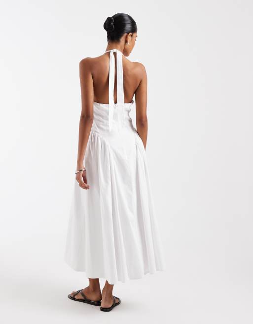 Vestido semilargo blanco con cuello halter de Kiss The Sky, 4 de 4