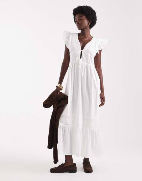 Vestido semilargo blanco vaporoso con volante de Native Youth - view 1