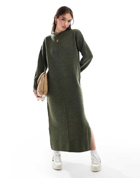 Vestido semilargo caqui con costura delantera de punto de ASOS DESIGN - view 1