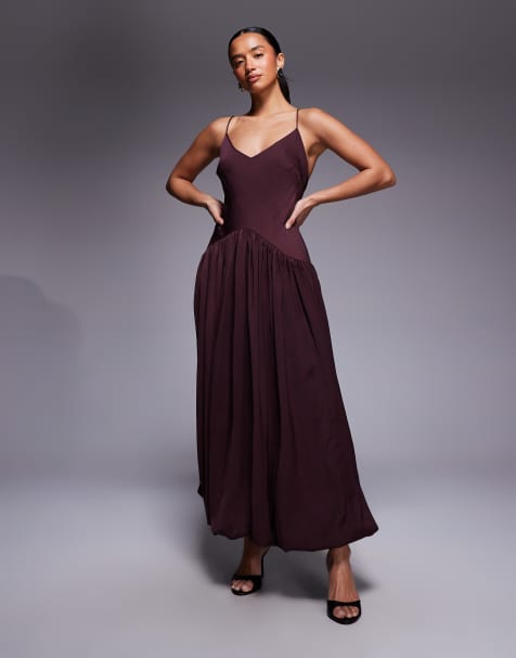 Vestido semilargo color ciruela de corte al bies con falda abullonada de ASOS DESIGN Petite - view 1