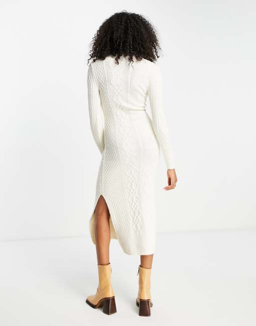 Vestido semilargo color crema de punto de ochos de River Island, 4 de 4