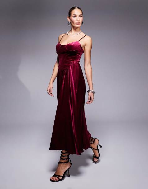 Vestido semilargo color guinda con cintura baja de terciopelo de Jaded Rose - view 1
