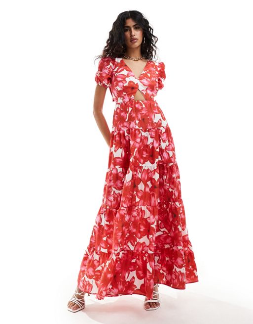 Vestido semilargo color guinda con estampado floral de Style Cheat 