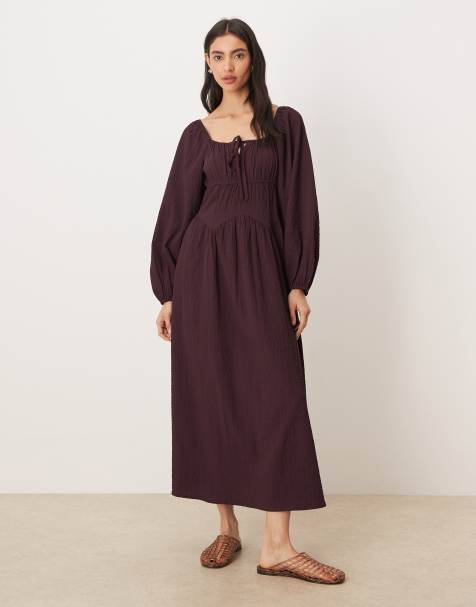 Vestido semilargo color higo de manga larga de Wednesday's Girl - view 1