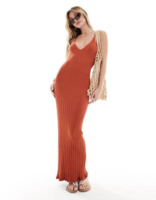 Vestido sencillo de chiffon estilo halter con abertura Terracota