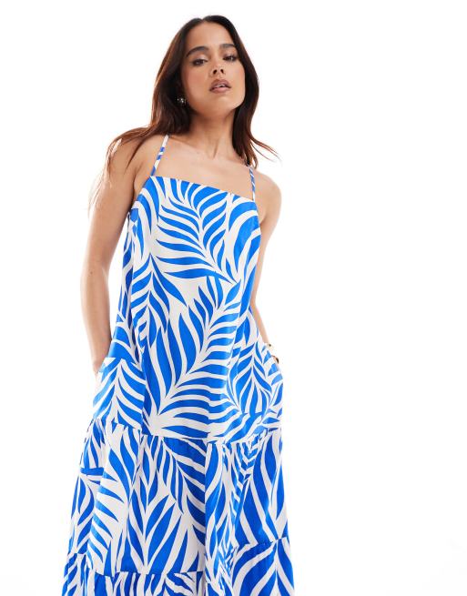 Vestido semilargo con estampado azul de hojas Etain de Nobody's Child