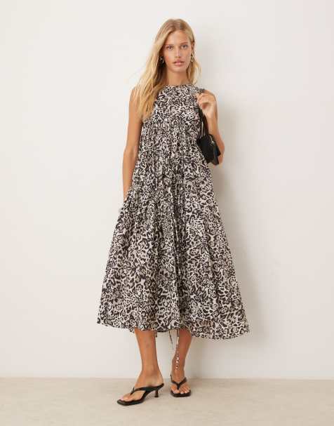 Vestido semilargo con estampado de leopardo y cordón ajustable de Ghospell - view 1