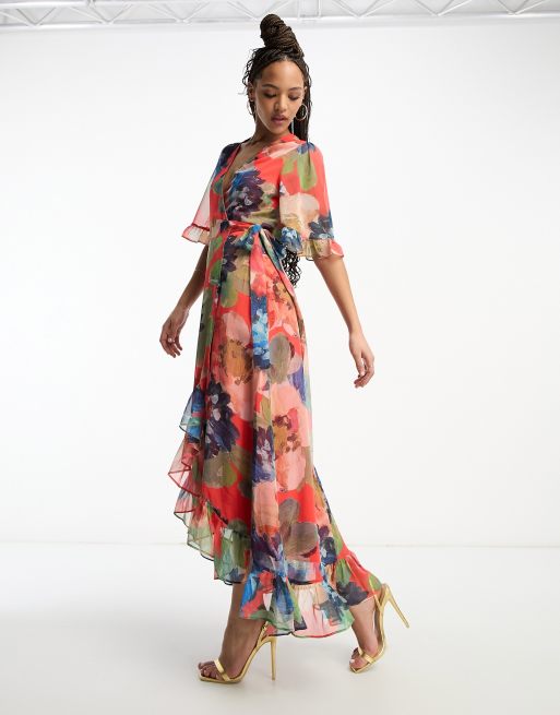 Vestido semilargo cruzado con estampado floral variado de Hope & Ivy