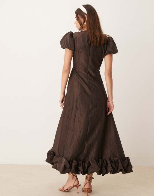 sister jane brown dress Helen Bib Jacquard Midi Dress Iced Chestnut / M+