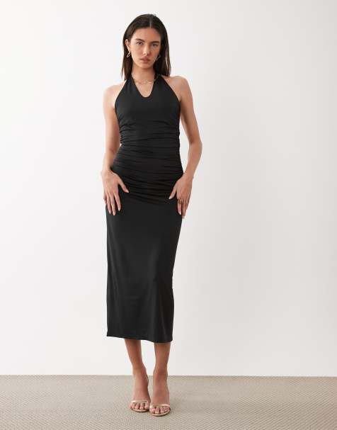 Vestido semilargo negro ceñido con cuello halter de ONLY - view 1