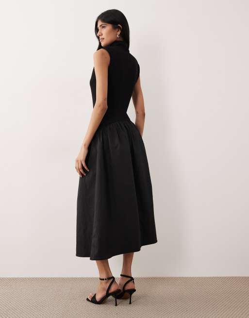 Vestido semilargo negro con cintura baja de Pretty Lavish, 3 de 4