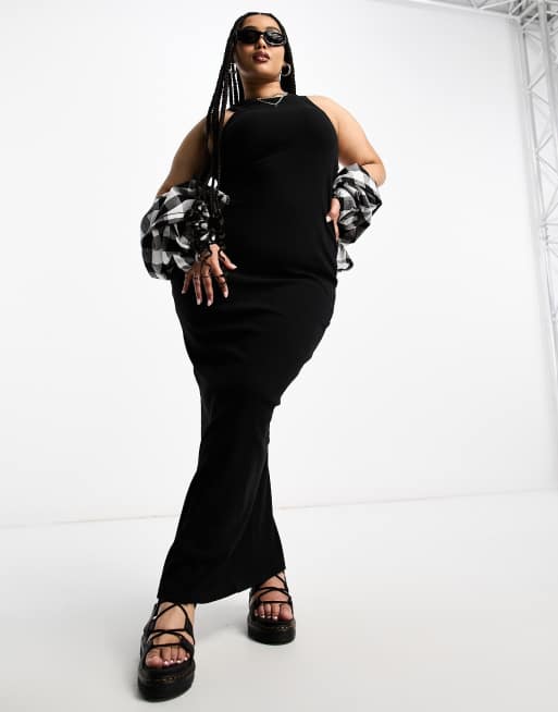Vestido semilargo negro con cuello de nadadora de Noisy May Curve