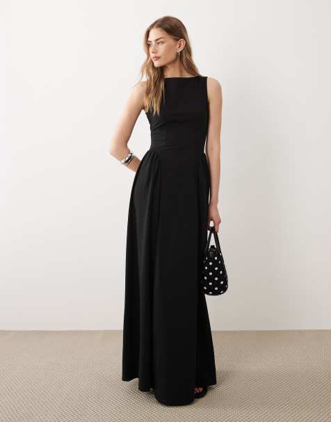 Vestido semilargo negro con cuello recto de punto liso de ASOS DESIGN - view 1
