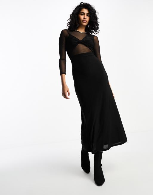 Vestido semilargo negro con detalle retorcido en contraste de ASOS DESIGN, 4 de 4