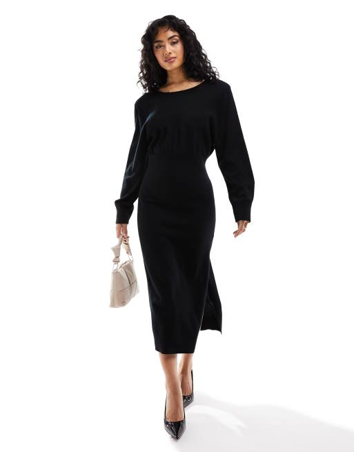 Vestido semilargo negro con espalda abierta de pico de punto de lana de merino de & Other Stories