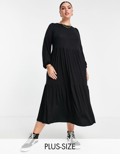 Vestido semilargo negro con mangas globo de Yours