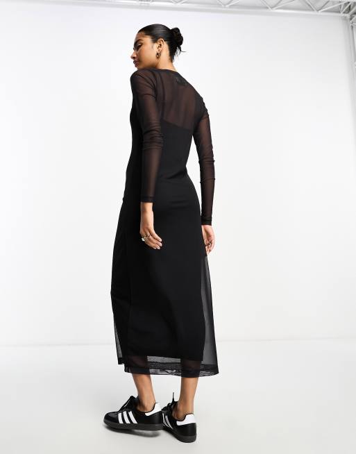Vestido semilargo negro de manga larga con estampado gráfico de malla de ASOS DESIGN, 2 de 4