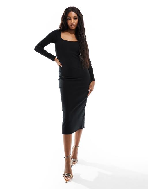 Vestido semilargo negro de punto de Hollister