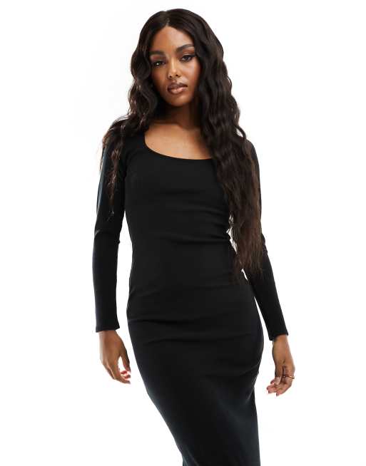 Vestido semilargo negro de punto de Hollister, 4 de 4