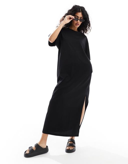Vestido semilargo negro extragrande estilo camiseta de ASOS DESIGN