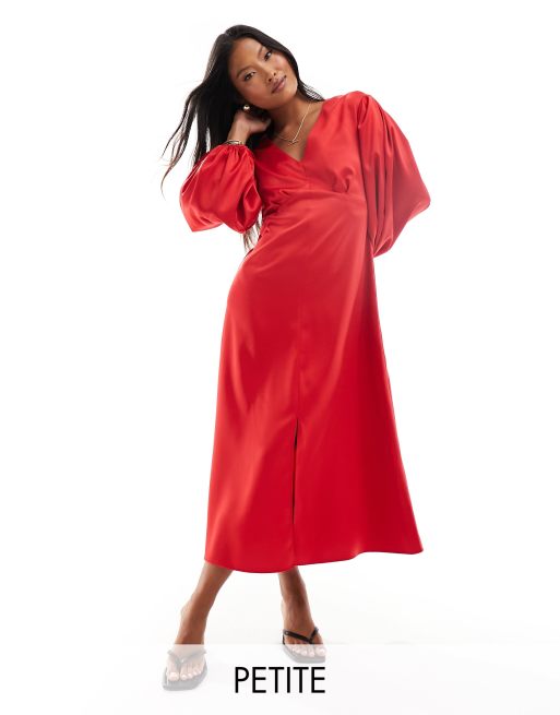 Vestido semilargo rojo con mangas globo de Closet London Petite