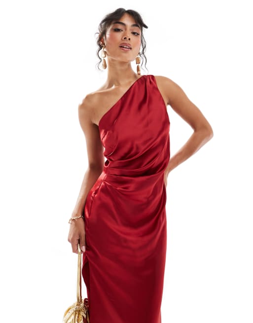 Vestido semilargo rojo fruncido Amelia de Pretty Lavish , 2 de 4