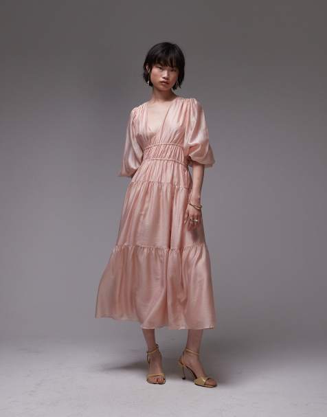 Vestido semilargo rosa con mangas voluminosas y detalle de cuerpo fruncido de & Other Stories - view 1