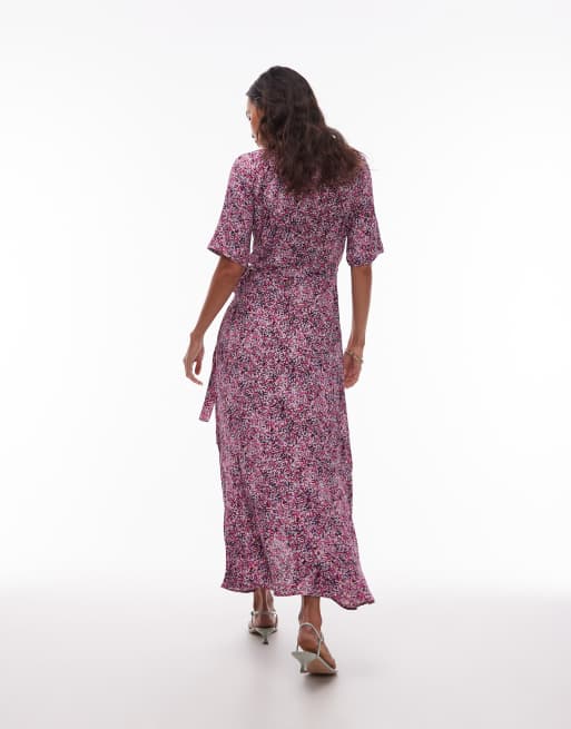 Vestido semilargo rosa cruzado con estampado abstracto de & Other Stories, 4 de 4