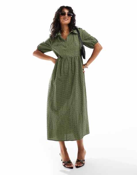 Vestido semilargo verde a cuadros de corte amplio Hebe de Nobody's Child - view 1