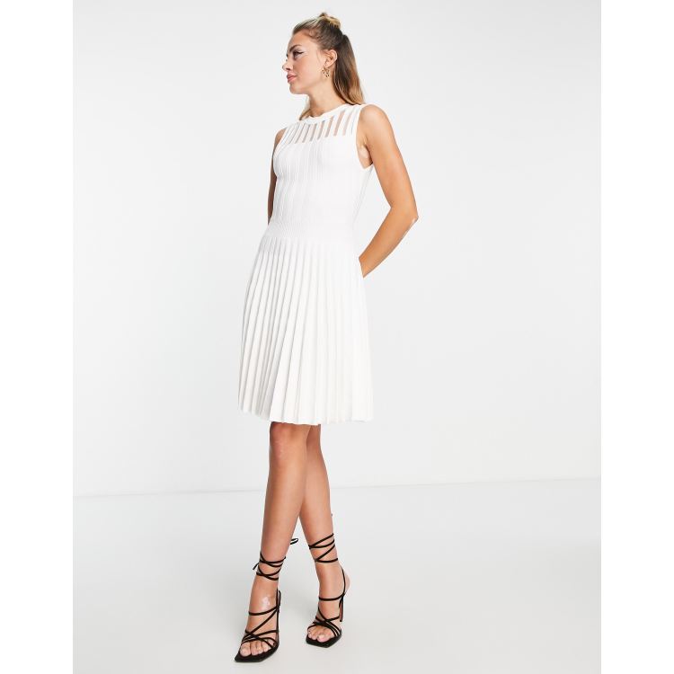 Vestido skater midi blanco con detalle de panel de punto Morgan |