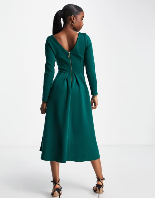 Vestido skater semilargo verde botella de Closet London, 2 de 4