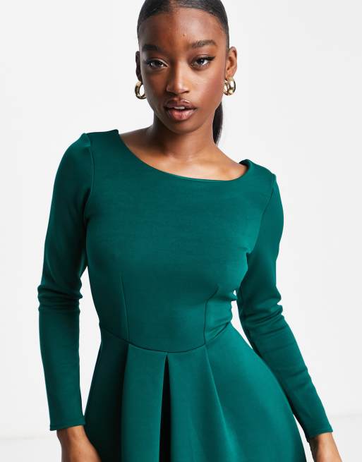 Vestido skater semilargo verde botella de Closet London, 3 de 4