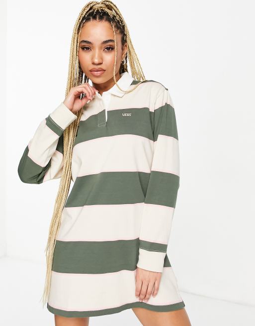 Vestido tipo polo a rayas caquis y blancas con diseño estilo rugby de Vans 
