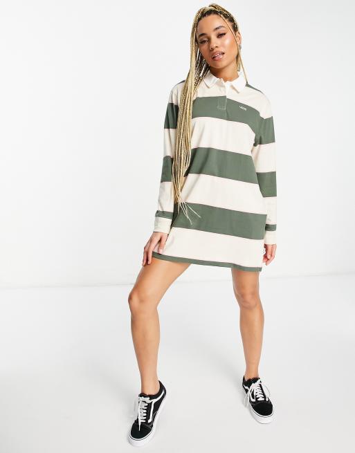 Vestido tipo polo a rayas caquis y blancas con diseño estilo rugby de Vans , 3 de 4